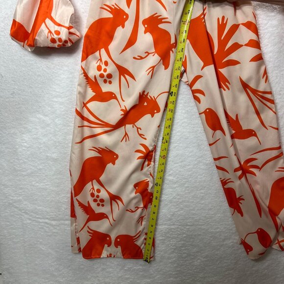 OC Order Womens S Poet Sleeve Bird Print Jumpsuit Deep Neck Wide Leg Resort Wear - Picture 11 of 16